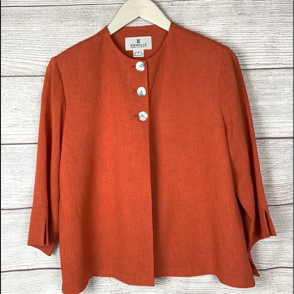 NWT EMMELLE Terracotta Blouse Lightweight Jacket Top 3/4 Sleeves Relaxed fit L